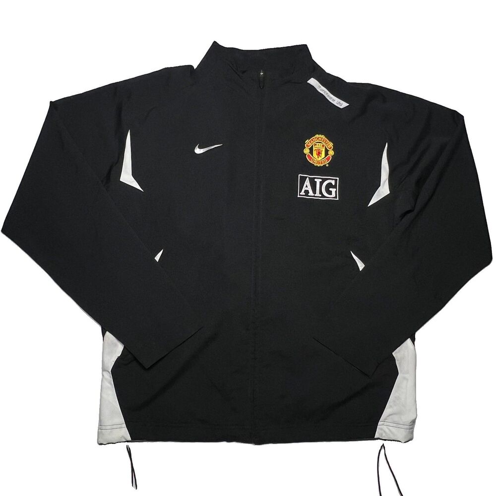 2007-08 Nike Manchester United Football Jacket Soccer Track Top Mens Black Sz L